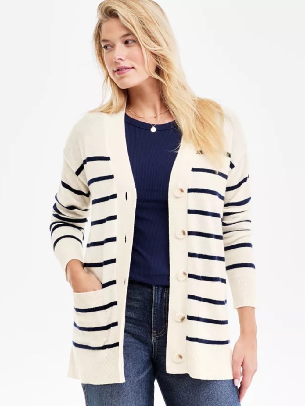 Charter Club Women's 100% Cashmere Striped Cardigan Sweater